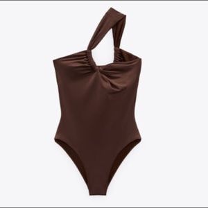 NWT Zara Asymmetrical One Piece Swimsuit - Chocolate